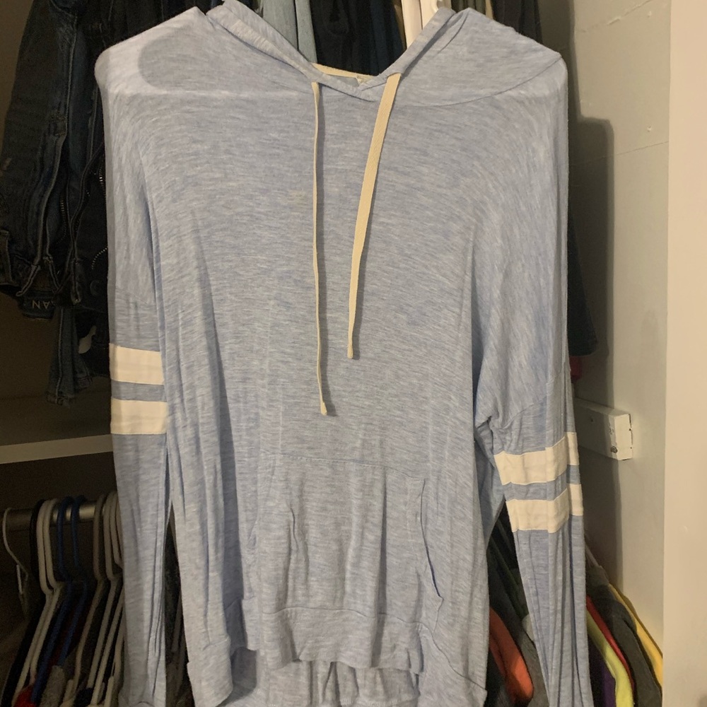 Blue hooded pull over